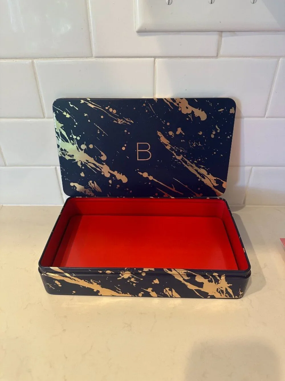 BeautyCounter Blue & Gold Marbled Decorative Tin Box Gift Rare Limited Edition